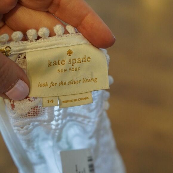 Kate Spade Eyelet Lace Shift Dress Spice Things Up Mini White Flutter Sz 14 NWT - Picture 4 of 10